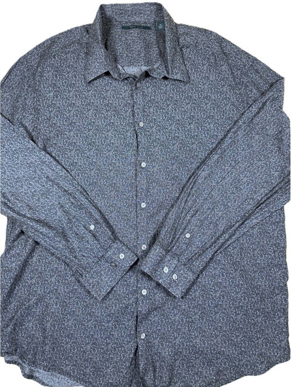 Perry Ellis Men's Long Sleeve Shirt 3XL Navy Blue Line Geometric Pattern